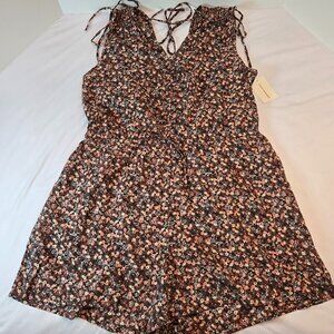 LUCKY BRAND Women's Cinched Floral Romper Sz: M  Peach Whip Multi